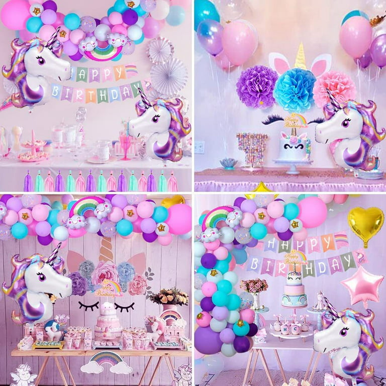 Compleanno 3 anni  Unicorn party decorations, Unicorn themed birthday  party, Birthday balloons