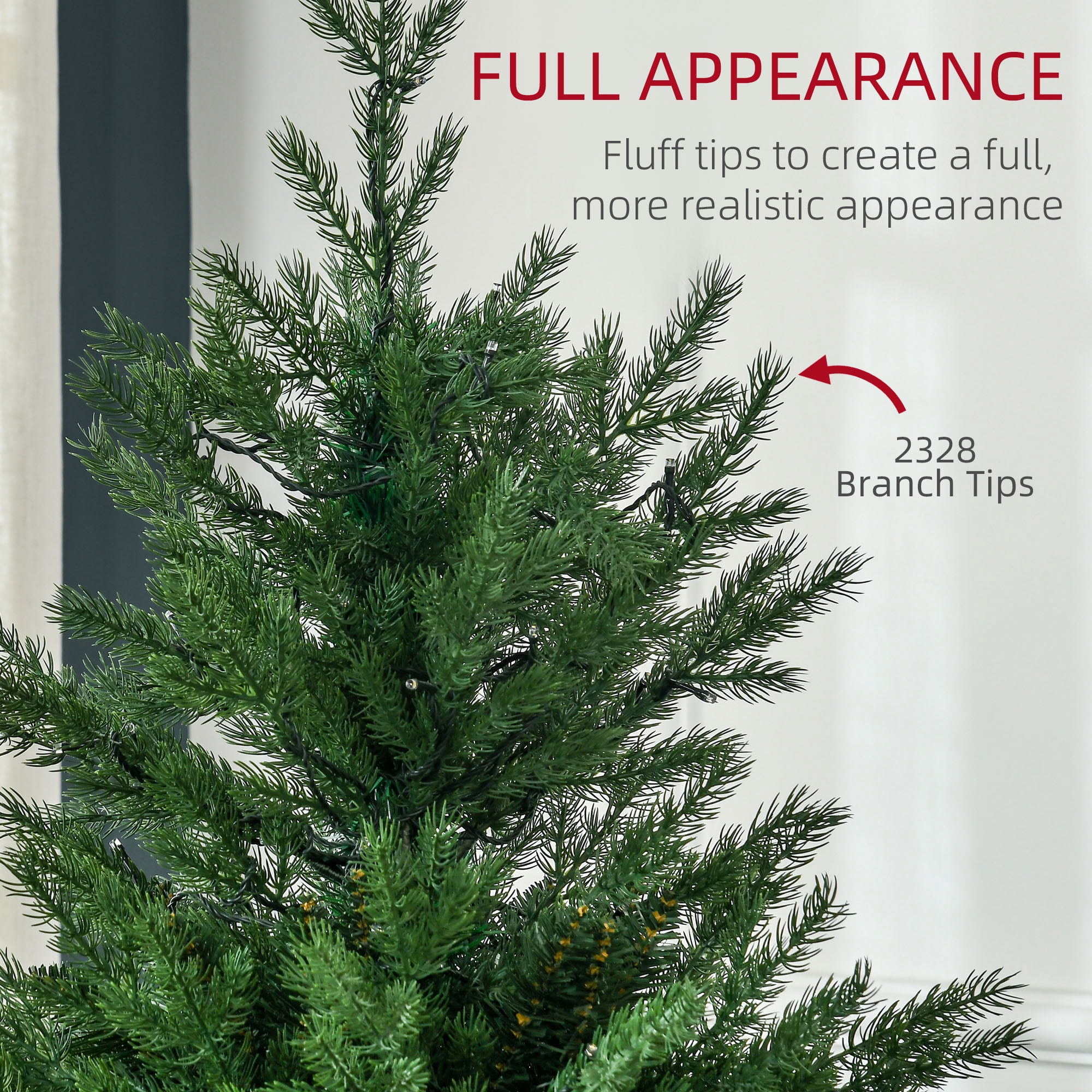 6FT Green Real Tree Shape Artificial Christmas Tree, 2328 Tips 400 Warm White LEDs 8 Modes, Hinge Section Auto-Opening Branches, Flame Retardant Steel Base, Indoor Holiday Decor
