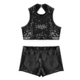 thumbnail image 3 of iiniim Kids Girls Shiny Sequins Hip-hop Jazz Dance Crop Top with Bottoms Set Black 8, 3 of 7