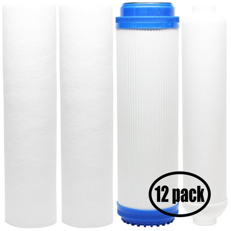12-Pack Replacement for Filter Kit for MaxWater 101086 RO System - Includes PP Sediment Filters, GAC Filter & Inline Filter Cartridge - Denali Pure Brand