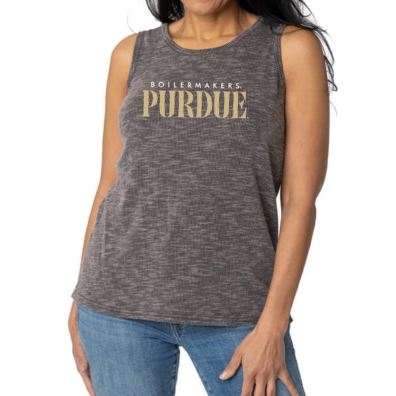 Women's Charcoal Purdue Boilermakers Blake Sandwash Rib-Knit Tri-Blend Tank Top