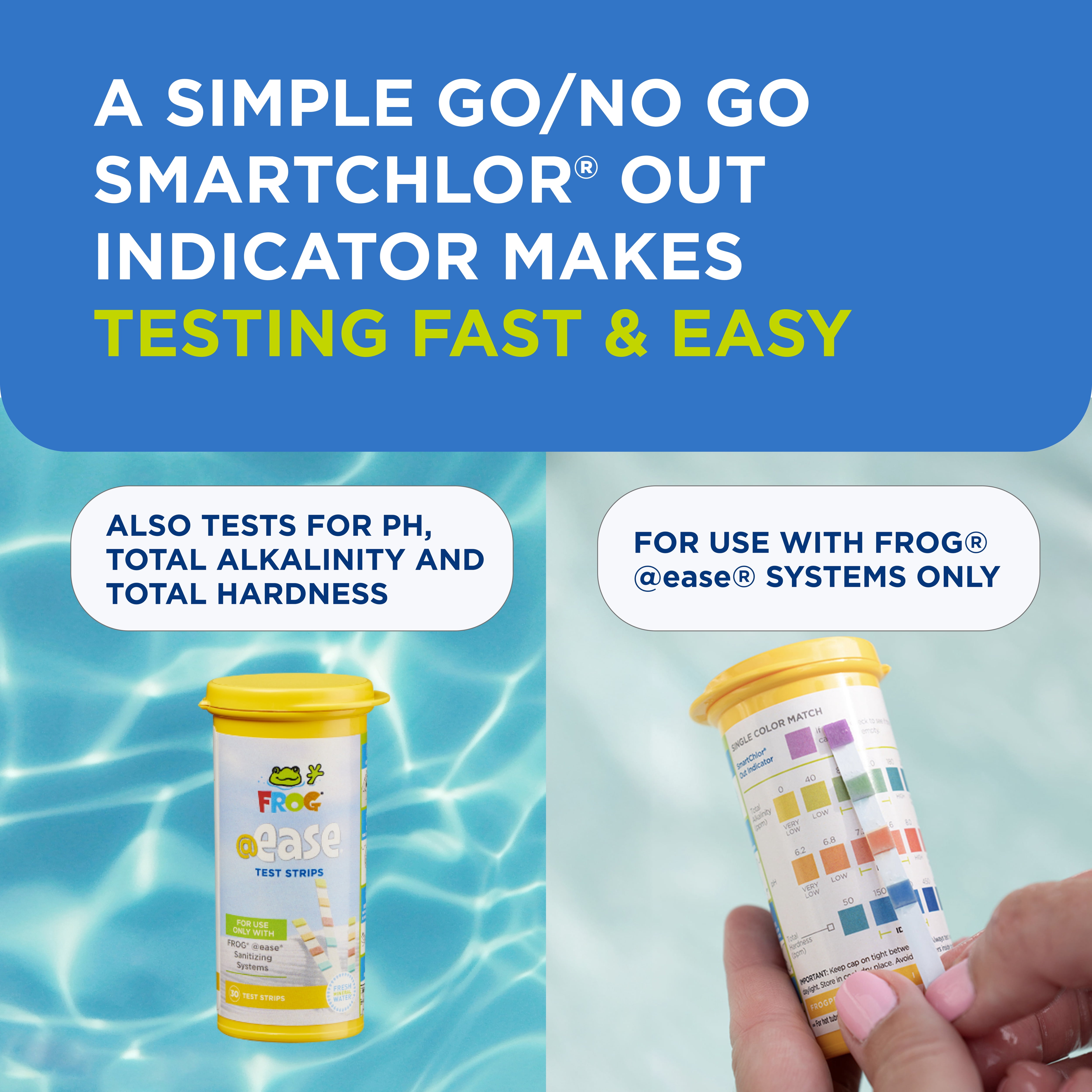 FROG @ease Test Strips for Hot Tubs and Swim Spas - Test Strip with Out Indicator for FROG @ease SmartChlor Cartridges, pH, Total Alkalinity and Total Hardness - 2 pack