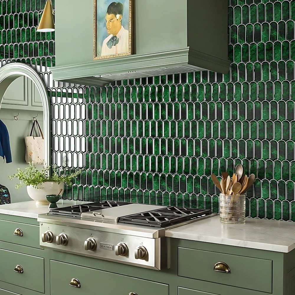 Green Straight Linear Peel and Stick Tile Backsplash 10 Sheets Backsplash Stick on Tiles for Kitchen Waterproof Smooth Wall Backsplash Renter Friendly Tiles for Bathroom Walls 12"x12"