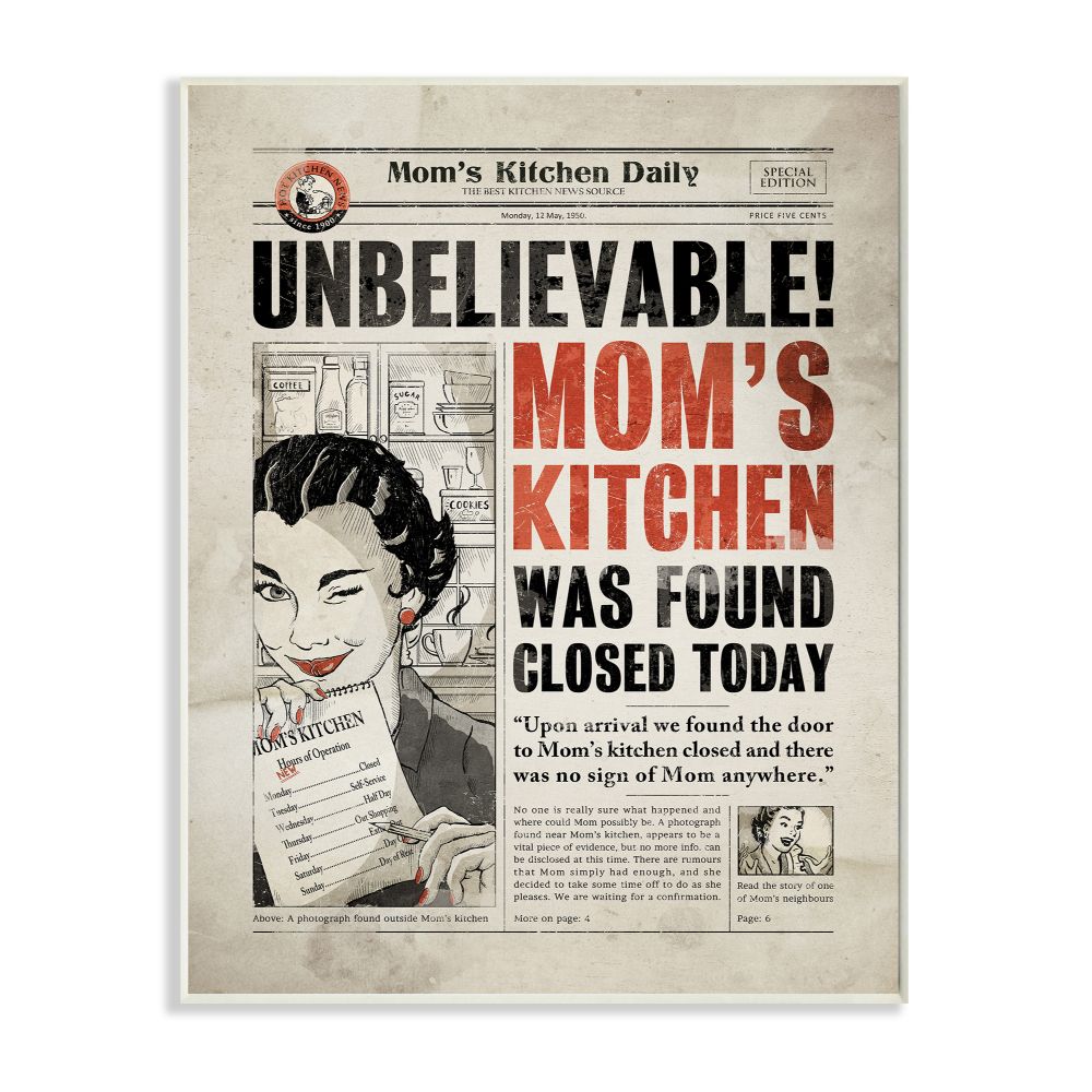 Stupell Industries Mom's Kitchen Funny Newspaper Vintage Comic Book Design Wall Plaque by Ester Kay