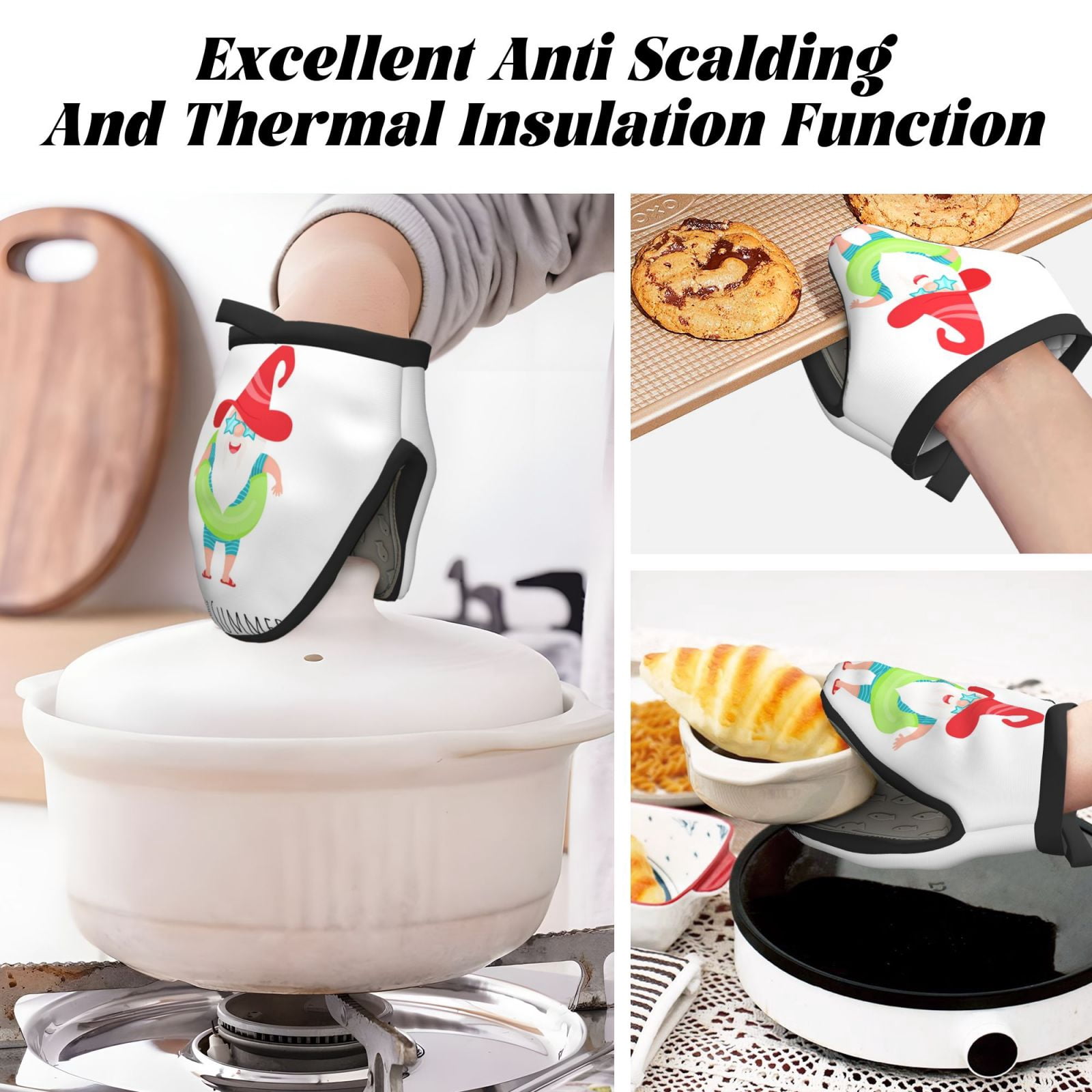 Vsdgher Hello Summer Gnome 2 Non-Slip Mini Oven Mitt Set, Short Oven Mitts for Baking Grilling Barbecue Microwave, 5.9"x5.9"in