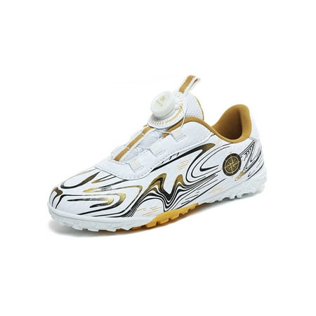 

Crocowalk Girls Boys Turf Shoe Sports Soccer Cleats Training Football Shoes Children Sneakers School Breathable Comfort White-golden 2little kids