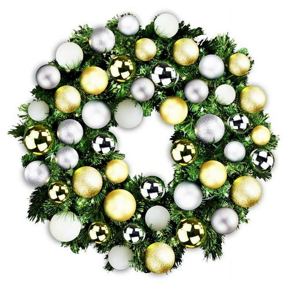 Queens of Christmas GWBM-04-TREAS-LWW 4 ft. LED Blended Pine Christmas Wreath with The Treasure, Warm White