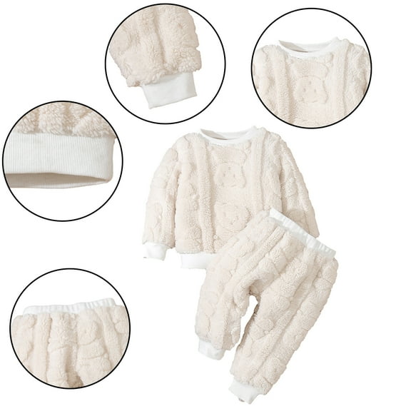 Godderr Baby Toddler 2Pcs Autumn Winter Pajamas Pants Sets for Boys Girls 9M-3Y 2 Piece Fleece Pjs Kids Loungewear Top Bottom Infant Winter Sleepwear Outfit