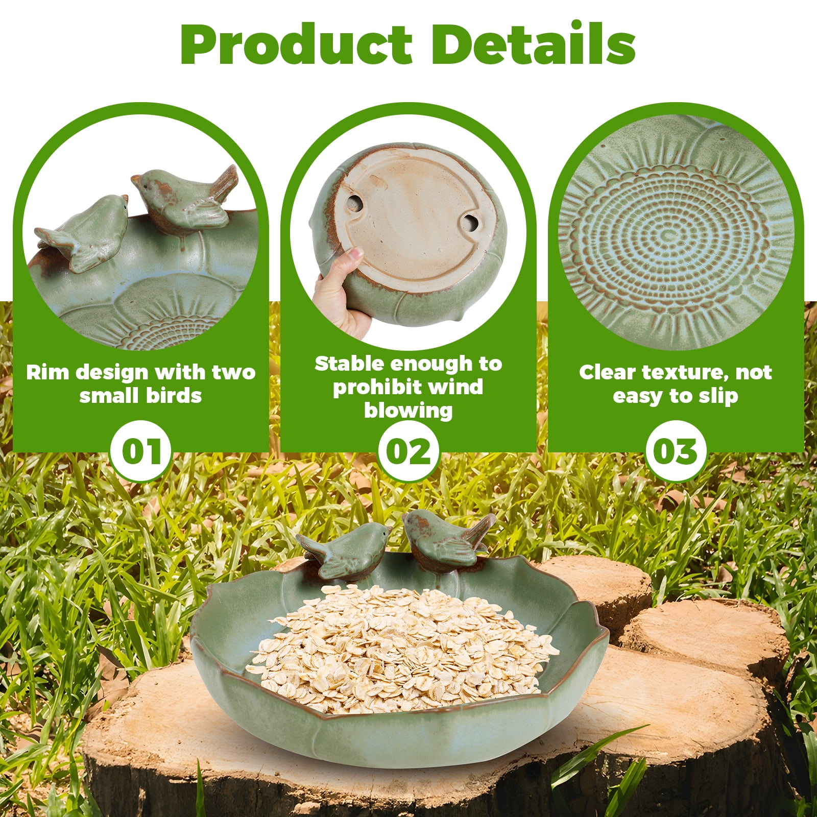 FUYGRCJ Ceramic Bird Bath for Outside Weather Resistant Bird Bath Bowl Only Vintage Birdbath for Outdoors Garden Tabletop Deck Balcony and Lawn