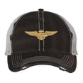 thumbnail image 2 of Aviation Trucker Hat - Distressed Navy Aviator Cap with Gold Wings - Vintage Military Strapback (Brown), 2 of 8