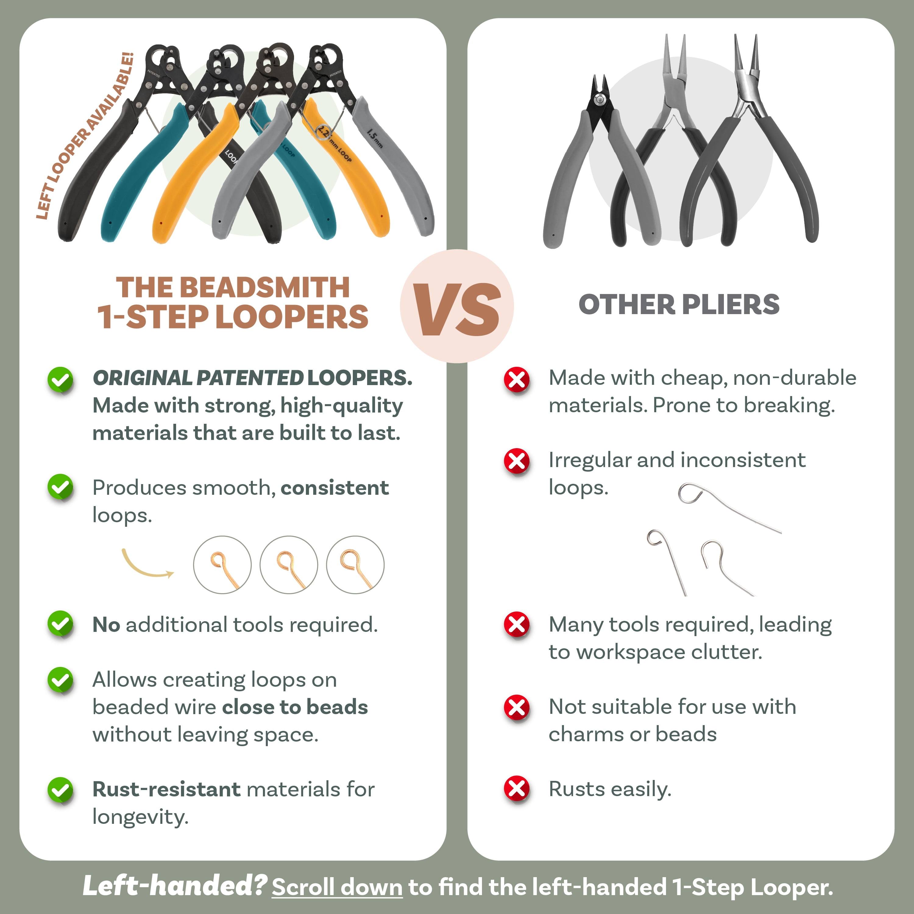 The Beadsmith Original One Step Loopers – 3-Piece Combo Pack, includes 1.5 mm, 2.25 mm & 3 mm Looper Pliers, Use With 24-18g Craft Wire (Patented)