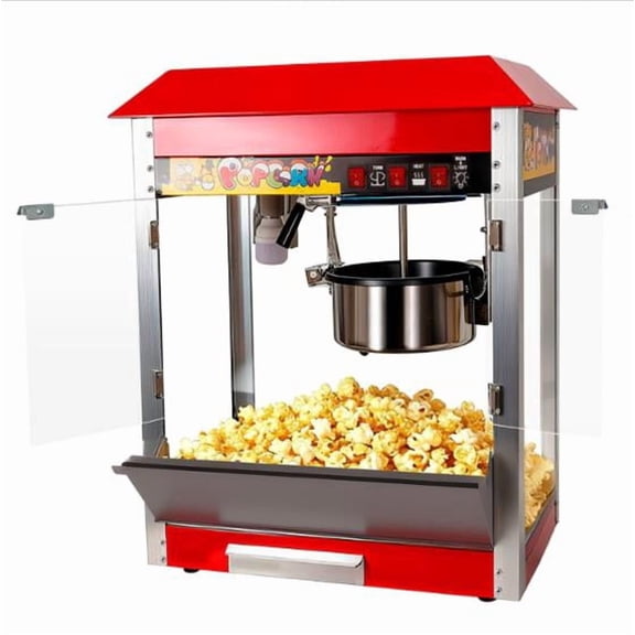 Tanfengu 1300W 8Oz Commercial Popcorn Machine, Stainless Steel Retro Popcorn Maker with Warming Light for Movie Theater, Party & Home Use(Red)