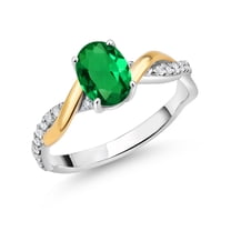 Gem Stone King 2 Tone 10K Yellow Gold and 925 Sterling Silver Green Nano Emerald and White Lab Grown Diamond Twisted Interwoven Ring for Women (0.71 Cttw, Available in Size 5,6,7,8,9)