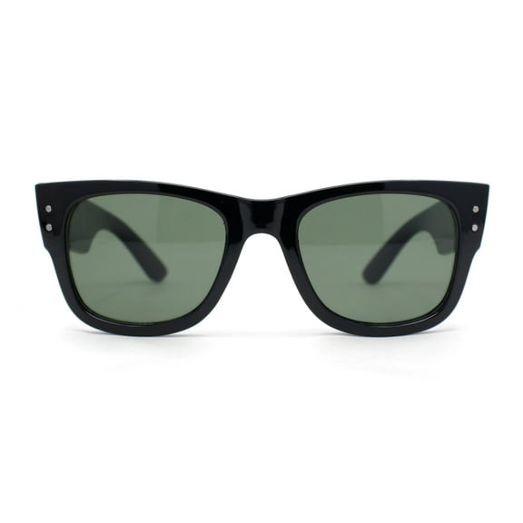 Retro Hipster Thick High Temple Horn Rim Rectangle Sunglasses Shiny Black - Green