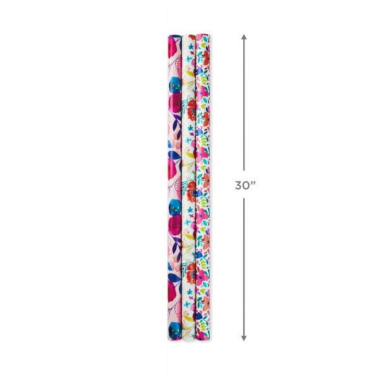 Hallmark Reversible Wrapping Paper (3 Rolls: 75 Sq. Ft. Ttl) Floral,  Lemons, Bright Abstract for Birthdays, Easter, Mother's Day, Bridal  Showers, Baby Showers 