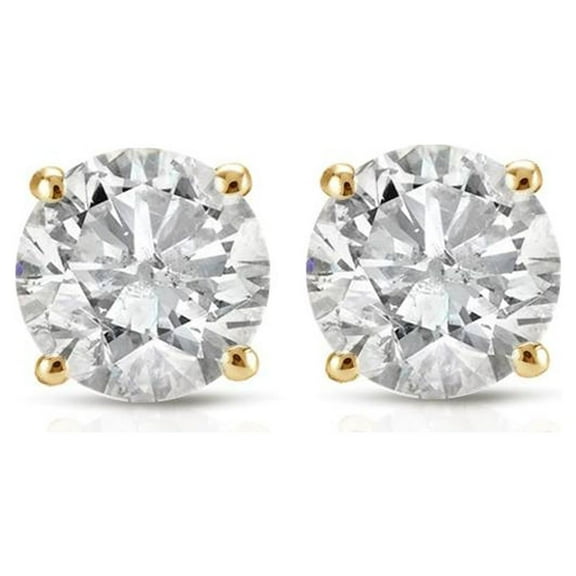 Pompeii 1ct Round Cut Diamond Stud Earrings in 14K Yellow Gold with Screw Backs (I-J,I1)
