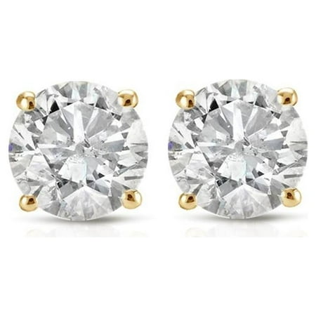 Pompeii Certified 1.00Ct Natural Round Screw Back Diamond Studs 14k Gold (H/I,I2)