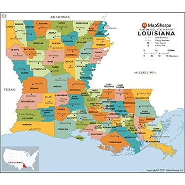 Louisiana Parishes (Counties) Map - Large - 48" x 41.75" Art Quality Print