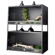 2-Tier 40x16x16 PVC Reptile Enclosure System, 2-Pack Stackable Habitats with Sliding Glass Doors for Geckos and Small Reptiles