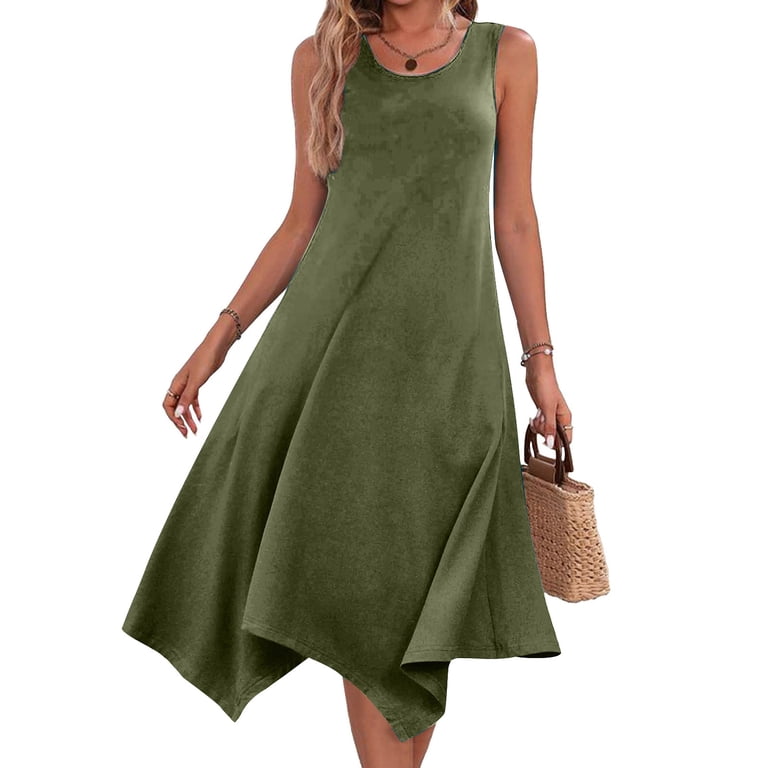 gbyLJF Casual Flowy Dress for Women Ruffled Dress Fringe Dress for Women A  Line Formal Dress Army Green L - Walmart.com