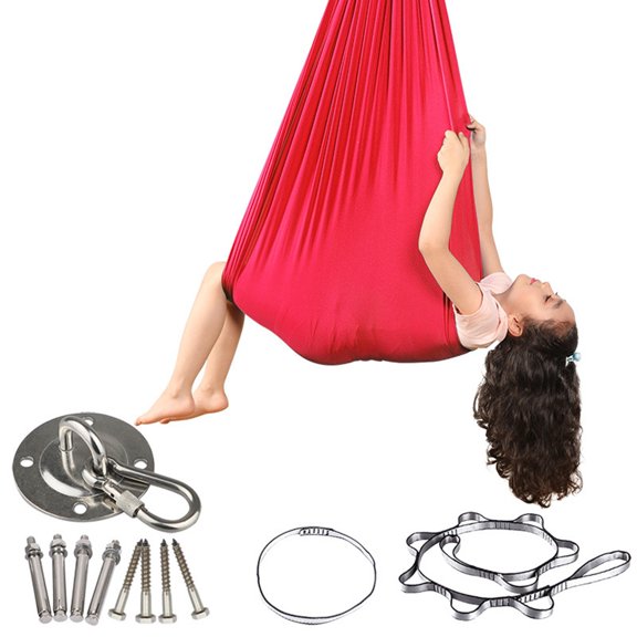 Indoor and Outdoor Elastic Swing Hammock, 110.2in x 59.1in Full Set, Sensory Therapy Hanging Chair, Sturdy Polyester Fabric for Relaxation, Home Gym Gear