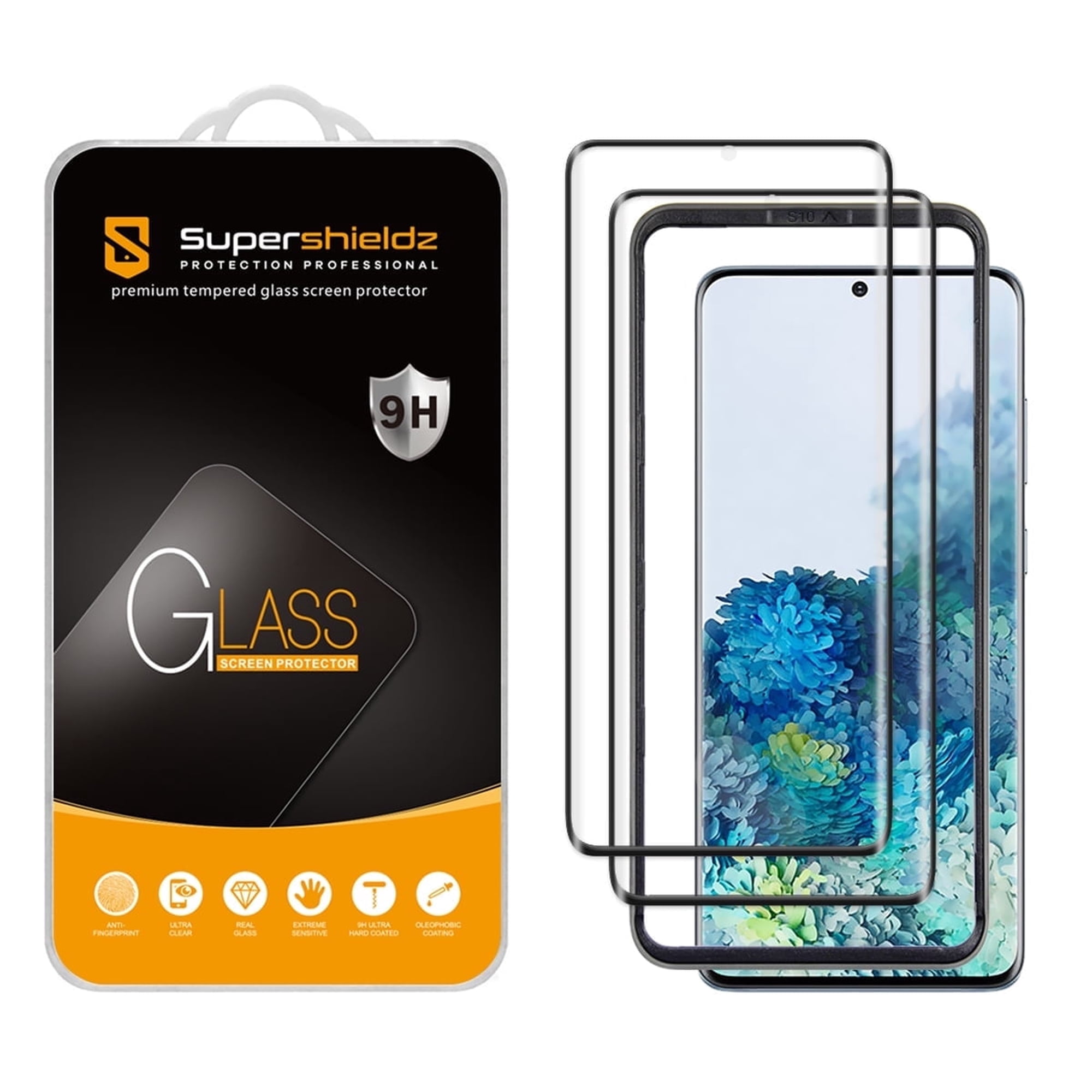 Supershieldz Designed for Samsung Galaxy S20 5G / Galaxy S20 5G UW Tempered Glass Screen Protector with (Easy Installation Tray), 3D Curved Glass, Anti Scratch, Bubble Free (Black) (2 Pack)