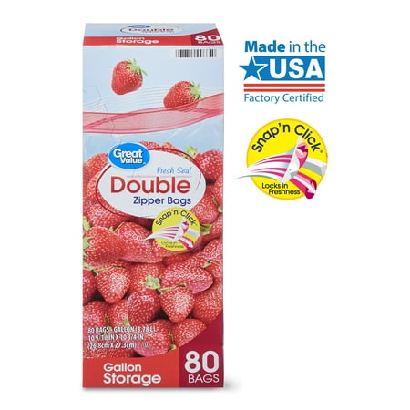 Great Value Fresh Seal Double Zipper Storage Bags, Gallon, 80 Count