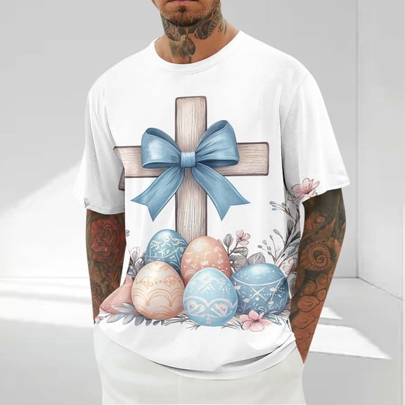 Maqroz T Shirts for Man Plus Size Short Sleeve Crewneck Top Easter Print Jesus Christian Cross Graphic Tshirts Casual Loose Oversized Tee