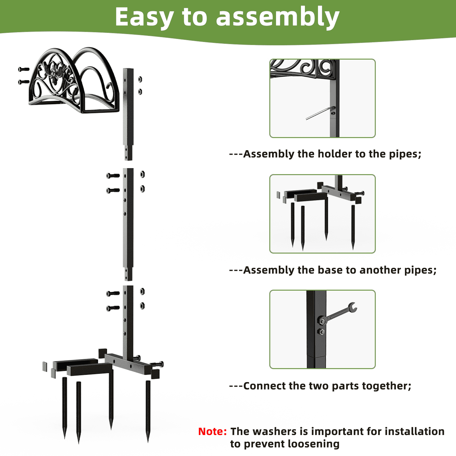 Garden Hose Holder Holds 150 ft Hose, Freestanding Heavy Duty Detachable hose reel for Yard & Farm (Black)