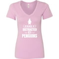 thumbnail image 3 of Inktastic Easily Distracted by Penguins Women's V-Neck T-Shirt, 3 of 5