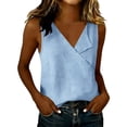 thumbnail image 5 of Perfectbot Women's Wrap V-Neck Sleeveless Blouse Solid Color Trendy Tank Top Summer Linen Blend Cami Shirt, 5 of 7