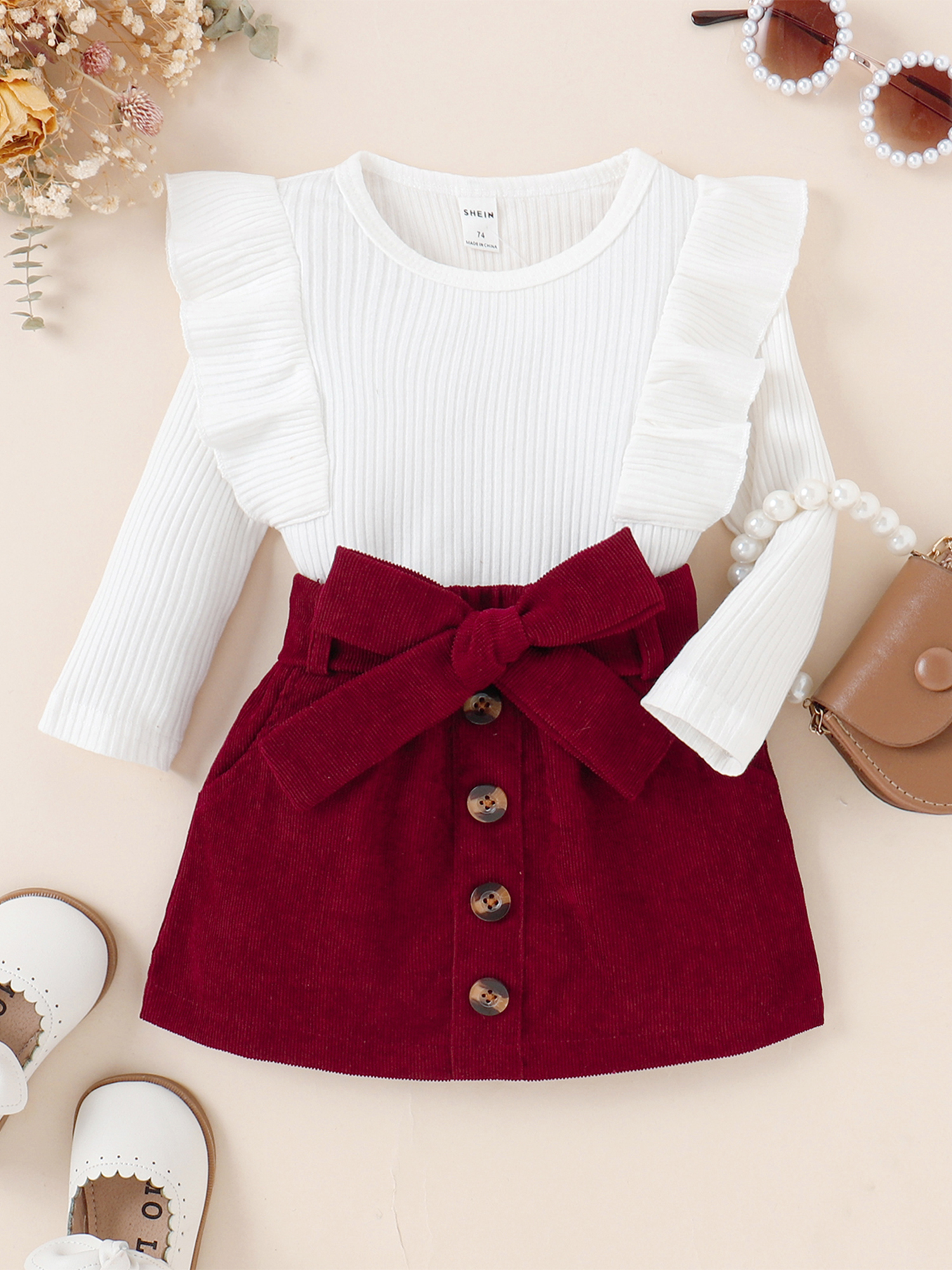JYYYBF 0-24M Toddler Baby Girl Skirt Outfit Long Sleeve Ribbed Knitted  Pullover Mini Skirts 2pcs Fall Clothes White Wine Red 6-9 Months -  