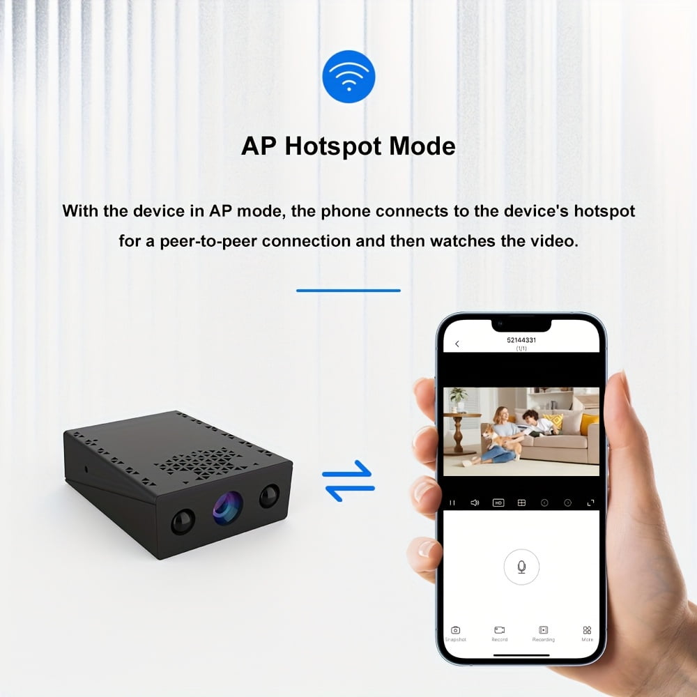 Mini Wireless Security Camera: Full HD, Night Vision, Motion Detection, Voice Recording, Built-in AP Hotspot, No Internet Required, Easy Install, Cloud Storage for Home, Baby, Pet - Black