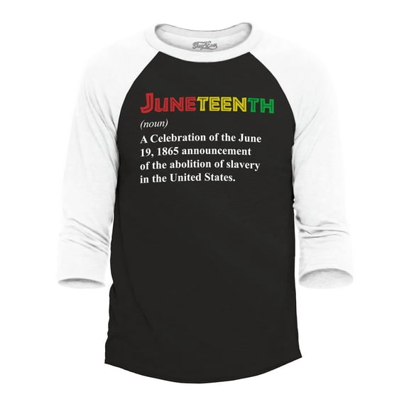 Shop4Ever Men's Juneteenth Definition June 19th 1865 Raglan Baseball Shirt XX-Large Black/White