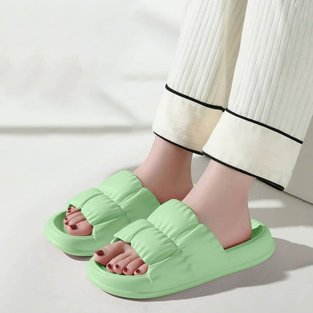 

Ladies Couple Slippers Bathroom Slippers Flat Platform Pleated Home Slippers Green 8