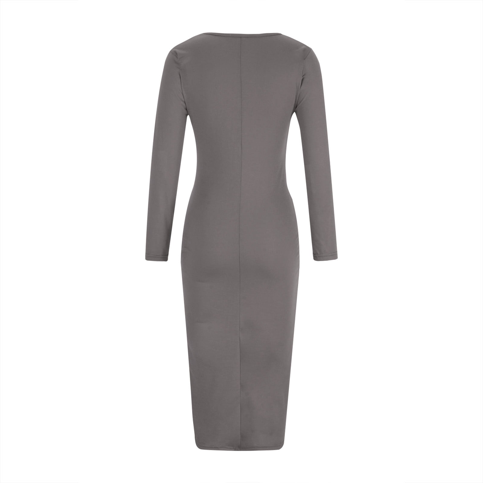 XFLWAM Women's Long Sleeve Dresses Casual Bodycon Dress Crew Neck Ruched Midi  Dress with Slit Gray L - Walmart.com