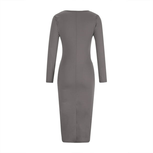 XFLWAM Women's Long Sleeve Dresses Casual Bodycon Dress Crew