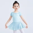 thumbnail image 3 of Eltusu Girls Ballet Dance Dress, Practice Cotton Crewneck Short Sleeve Leotard Skirts Light Blue Size 8-9 T, 3 of 8