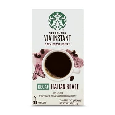 Starbucks VIA Instant Decaf Coffee Packets — Italian Roast — 100% Arabica — 1 box (7 packets)