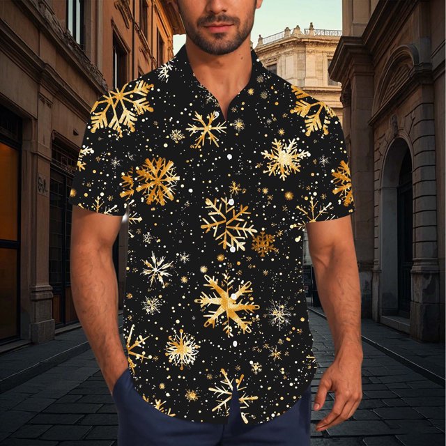 Blusa y camisa de manga corta con cuello vuelto para hombre, blusa informal de moda con cuello vuelto, blusa estampada de manga corta con botones, blusa de poliéster para hombre