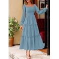 thumbnail image 3 of Vestido Maxi PRETTYGARDEN con Mangas Largas, Cintura Fruncida y Volantes Talla S, 3 of 7
