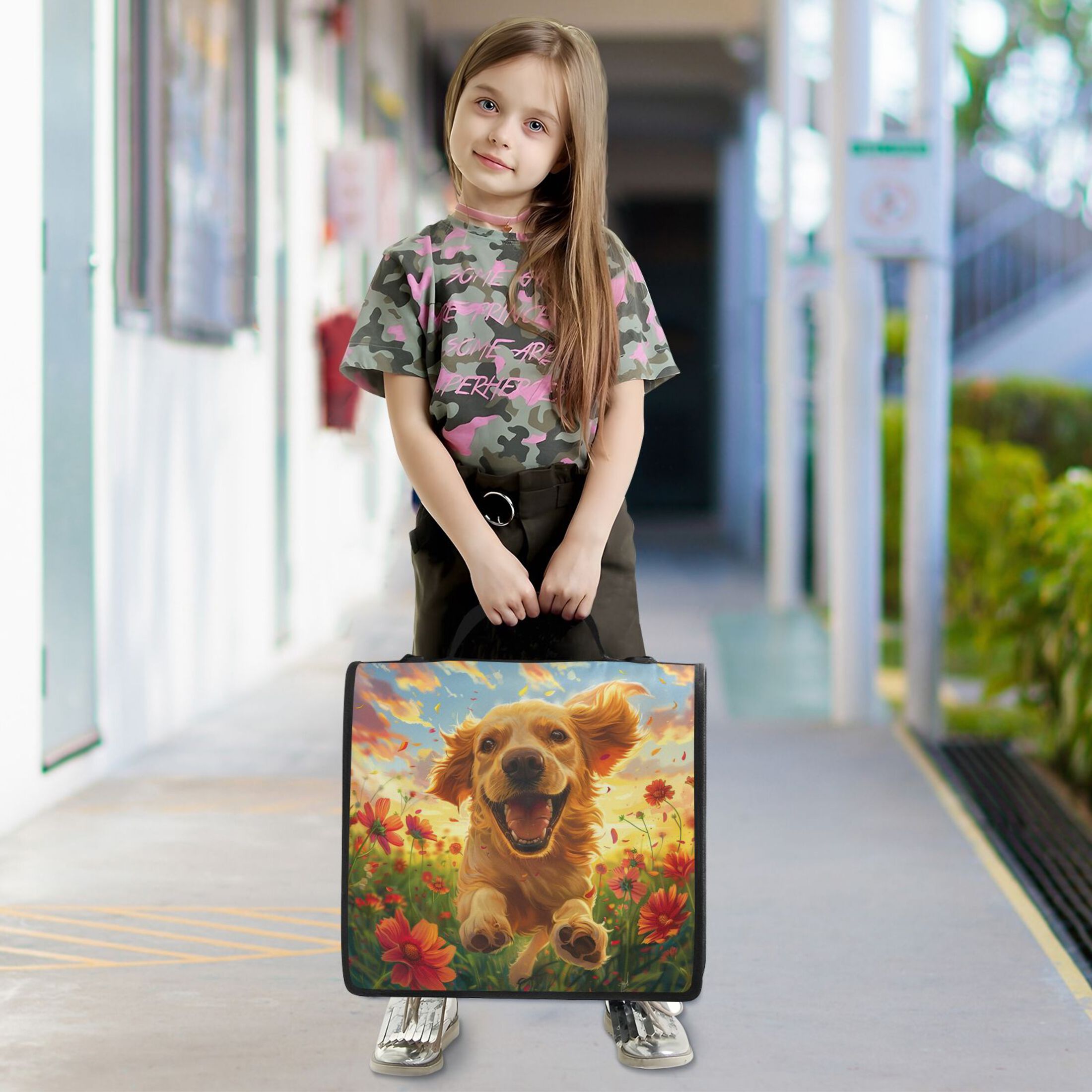 YAZAOO Zipper Binder trapper keeper Documents Organized Design Golden Sunshine Running Free Printed