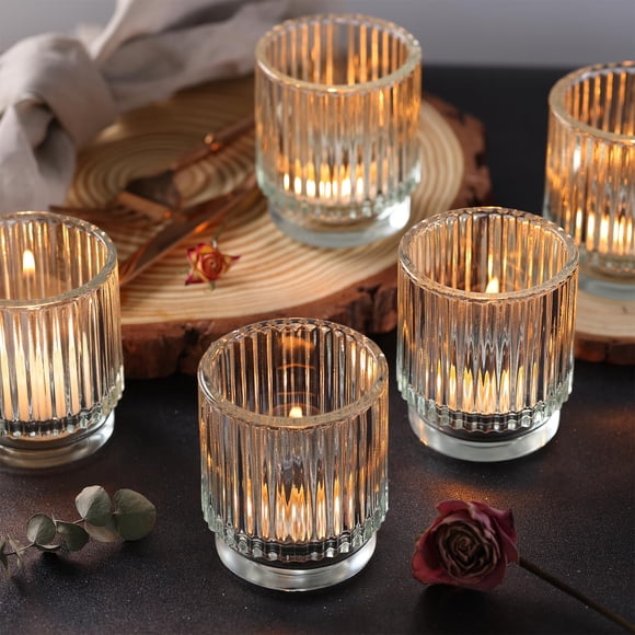 Portavelas DEVI de vidrio transparente, 8 unidades, para decoración de bodas
