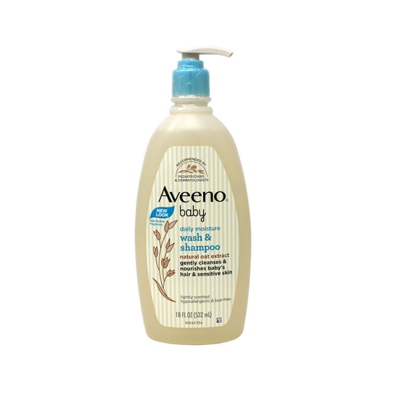 Aveeno Baby Daily Moisture Gentle Bath Wash & Shampoo with Natural Oat Extract, 18 fl. oz, Package may vary