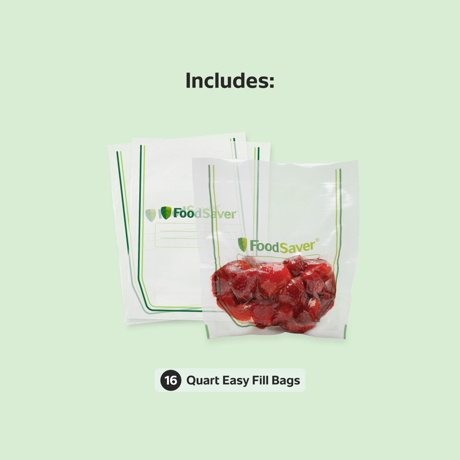 (2 pack) FoodSaver Quart Easy Fill Vacuum Sealer Bags (9.5" x 8"), 16-Count BPA-Free Vacuum Seal Bags for Food Storage and Sous Vide, Works With FoodSaver Vacuum Sealer Machines