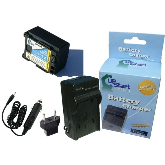 Canon FS400 Battery and Charger with Car Plug and EU Adapter - Replacement for Canon BP-808 Digital Camcorder Batteries and Chargers (Decoded, 890mAh, 7.4V, Lithium-Ion)