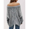 thumbnail image 4 of Women Off Shoulder Sweater Long Sleeve Knit Sweater Loose Pullover Jumper Tops Grey XL, 4 of 7