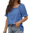 thumbnail image 4 of Women's Casual Solid Color Square Neck Short Sleeve Blouse, Ruffle Sleeve T-Shirt Top, Stylish and Comfortable Square Neck Shirt, Trendy Short Sleeve Blouse for Daily Wear, Casual Summer Top, 4 of 8