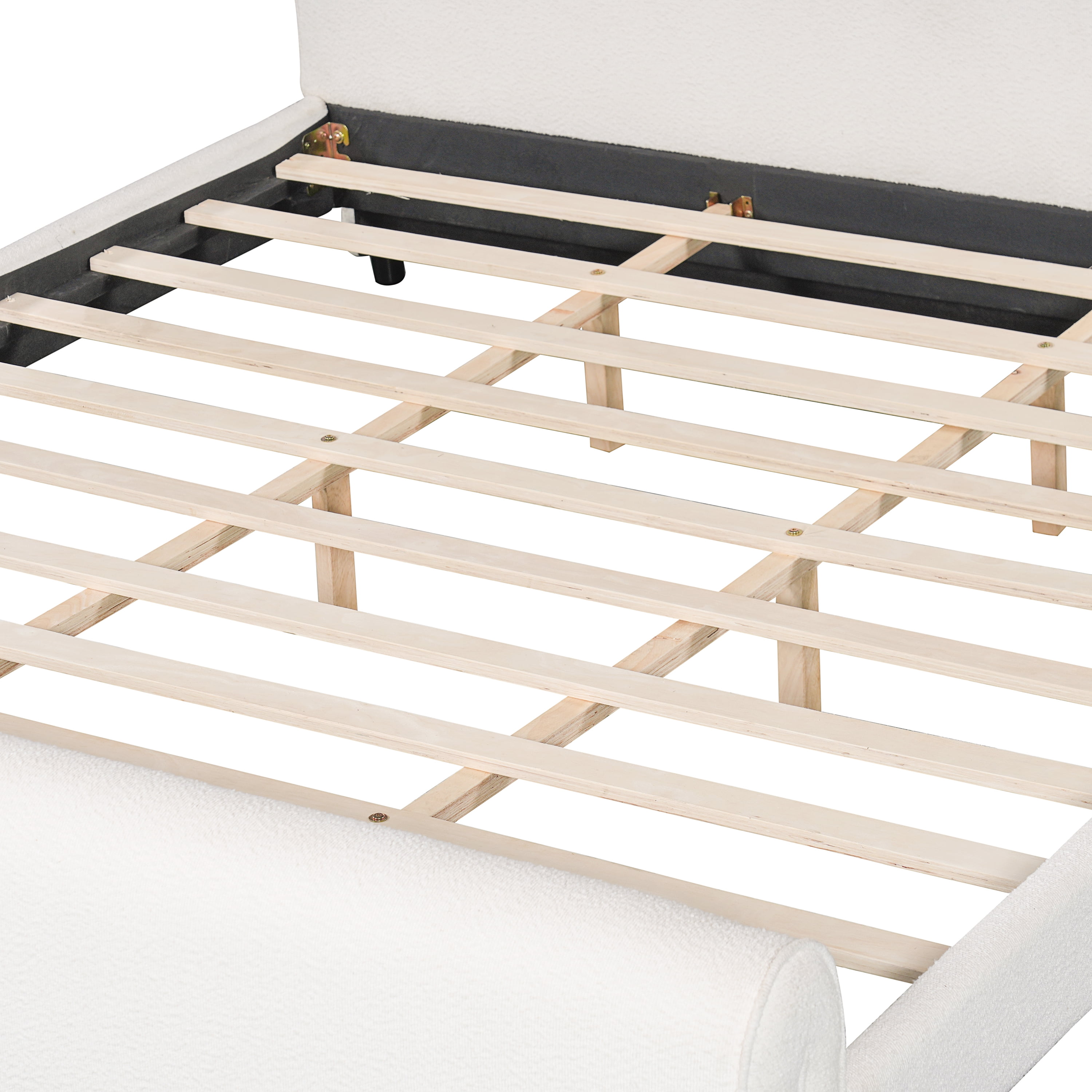King Bouclé Upholstered Platform Bed with Headboard & Footboard, No Box Spring Needed