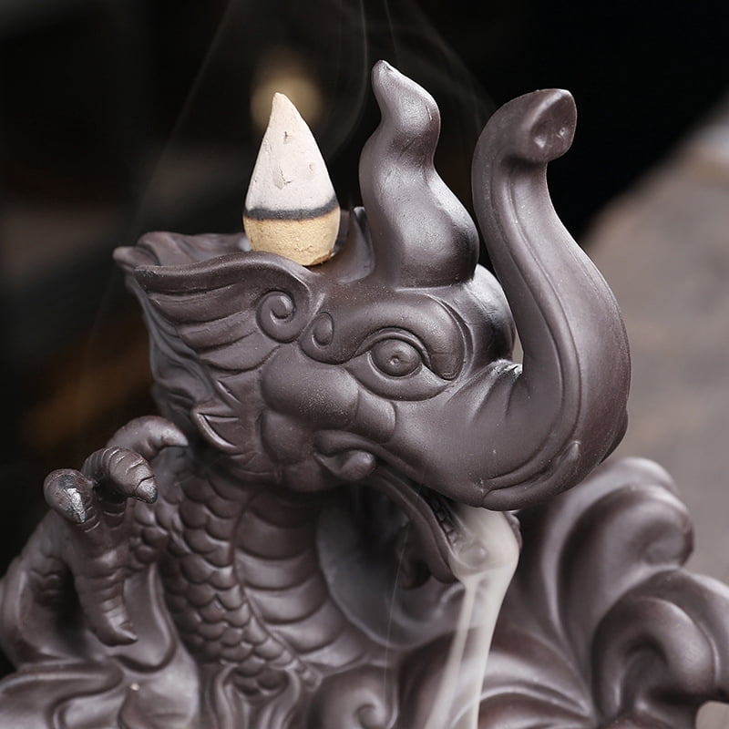 Auspicious Elephant Dragon Backflow Incense Burner Creative High Mountain Flowing Water Incense Holder Burner for Home Teahouse Study Room